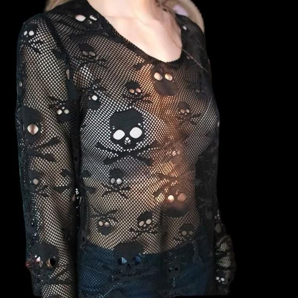 Royal Bones Hot Topic mesh/ fishnet Black Shirt